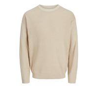 Strickpullover JACK & JONES "JJWALTER KNIT RELAXED CREW NECK", Herren, Gr. S, weiß (oxford tan detail:with weiß), Strick, Obermaterial: 50% Baumwolle, 50% Polyester, unifarben, relaxed fit, Rundhals,