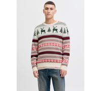 Strickpullover JACK & JONES "JJXMAS NOEL KNIT CREW NECK", Herren, Gr. M, dunkelgrün, Strick, Obermaterial: 60% Baumwolle, 40% Polyester, gemustert, regular fit normal, Rundhals, Pullover Strickpullove