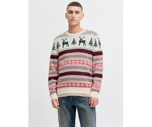 Strickpullover JACK & JONES "JJXMAS NOEL KNIT CREW NECK", Herren, Gr. S, dunkelgrün, Strick, Obermaterial: 60% Baumwolle, 40% Polyester, gemustert, regular fit normal, Rundhals, Pullover Strickpullove