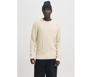 Strickpullover JACK & JONES "JPRBLUSEAN KNIT CABLE CREW NECK SN", Herren, Gr. XXL, beige (silber lining detail:melange), Strick, Obermaterial: 57% Polyacryl, 43% Baumwolle, meliert, regular fit normal