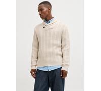 Strickpullover JACK & JONES "JPRBLUSEAN KNIT CABLE SHAWL NECK", Herren, Gr. L, beige (silber lining detail:melange), Strick, Obermaterial: 57% Polyacryl, 43% Baumwolle, meliert, regular fit normal, Ri