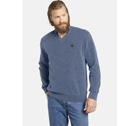 Strickpullover JAN VANDERSTORM "Pullover KEIMO", Herren, Gr. 6XL, blau (blau melange), Obermaterial: 50% Baumwolle CO. 50% Polyacryl PAN., unifarben, normal, V-Ausschnitt, Pullover Strickpullover (459