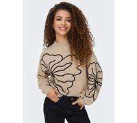 Strickpullover JDY "JDYJELLA L/S FLOWER PULLOVER KNT NOOS", Damen, Gr. M, cement detail:melange, Strick, Obermaterial: 79% Polyester, 13% Polyacryl, 6% Wolle, 2% Elasthan, gemustert, meliert, regular