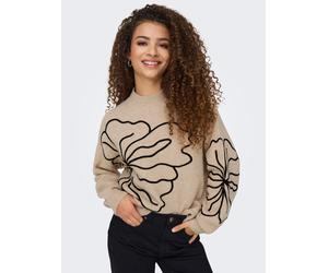 Strickpullover JDY "JDYJELLA L/S FLOWER PULLOVER KNT NOOS", Damen, Gr. M, cement detail:melange, Strick, Obermaterial: 79% Polyester, 13% Polyacryl, 6% Wolle, 2% Elasthan, gemustert, meliert, regular