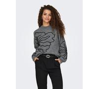 Strickpullover JDY "JDYJELLA L/S FLOWER PULLOVER KNT NOOS", Damen, Gr. M, grau (dunkelgrau melange), Strick, Obermaterial: 79% Polyester, 13% Polyacryl, 6% Wolle, 2% Elasthan, gemustert, regular fit h