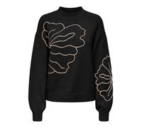 Strickpullover JDY "JDYJELLA L/S FLOWER PULLOVER KNT NOOS", Damen, Gr. M, schwarz detail:with cement, Strick, Obermaterial: 79% Polyester, 13% Polyacryl, 6% Wolle, 2% Elasthan, gemustert, regular fit