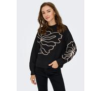 Strickpullover JDY "JDYJELLA L/S FLOWER PULLOVER KNT NOOS", Damen, Gr. M, schwarz detail:with cement, Strick, Obermaterial: 79% Polyester, 13% Polyacryl, 6% Wolle, 2% Elasthan, gemustert, regular fit