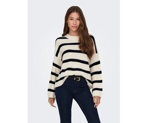 Strickpullover JDY "JDYJUSTY L/S STRIPE PULLOVER KNT NOOS", Damen, Gr. L, schwarz (eggnog stripes:schwarz), Strick, Obermaterial: 100% Polyacryl, gestreift, normal, Rundhals, Rippstrickbündchen, Pullo