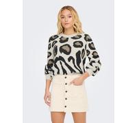 Strickpullover JDY "JDYLORRAINE ANIMAL L/S PULLOVER KNT NOOS" Gr. S (36), beige (cement detail:black, malt ball mix) Damen Pullover (85903555-S) cement detail:black, malt ball mix
