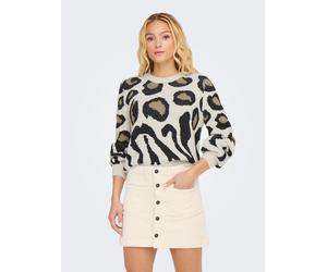 Strickpullover JDY "JDYLORRAINE ANIMAL L/S PULLOVER KNT NOOS", Damen, Gr. S, beige (cement detail:schwarz, malt ball mix), Strick, Obermaterial: 58% Nylon, 26% Viskose, 16% Polyester, gemustert, regul