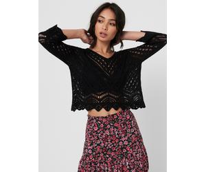 Strickpullover JDY "JDYNEW SUN 3/4 CROPPED PULLOVER KNT NOOS", Damen, Gr. L, schwarz, Strick, Obermaterial: 100% Polyacryl, unifarben, regular fit kurz, V-Ausschnitt, gewellter Abschluss, Pullover Str