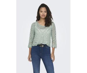Strickpullover JDY "JDYNEW SUN 3/4 CROPPED PULLOVER KNT NOOS", Damen, Gr. XS, grün (jadeite), Strick, Obermaterial: 100% Polyacryl, unifarben, regular fit kurz, V-Ausschnitt, gewellter Abschluss, Pull