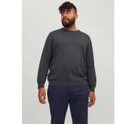 Strickpullover "JJEBASIC KNIT CREW NECK NOOS PLS", Herren, Gr. 3XL, grau (dunkelgrau melange), Strick, Obermaterial: 100% Baumwolle, JACK & JONES PLUSSIZE, unifarben, Basic, regular fit normal, Rundha