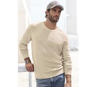 Strickpullover JOHN DEVIN "bis Größe 5XL", Herren, Gr. S (44/46), beige, Strick, Obermaterial: 50% Baumwolle, 50% Polyacryl, unifarben, regular fit normal, Rundhals, Strickbündchen, Pullover Strickpul