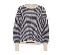 Strickpullover KAFFE "Damen Strickpullover KAellery", Damen, Gr. XXL, beige (feather gray, blau structure), Obermaterial: 38% Polyacryl PAN. 35% Polyester PES. 18% Nylon NY. 6% Wolle mw. 3% Elasthan E
