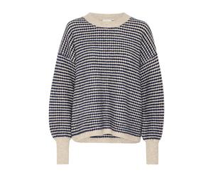 Strickpullover KAFFE "Damen Strickpullover KAellery", Damen, Gr. XXL, beige (feather gray, blau structure), Obermaterial: 38% Polyacryl PAN. 35% Polyester PES. 18% Nylon NY. 6% Wolle mw. 3% Elasthan E
