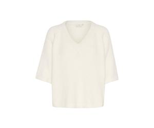 Strickpullover KAFFE "Damen Strickpullover KAemilie", Damen, Gr. L, weiß (chalk), Obermaterial: 64% Polyester PES. 18% Polyacryl PAN. 10% Wolle mw. 5% Alpaka WP. 3% Elasthan EL., Pullover Strickpullov