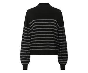 Strickpullover KAFFE "Damen Strickpullover KAlizz", Damen, Gr. XL, schwarz (schwarz, silber stripe), Obermaterial: 67% Viskose CV. 20% Nylon NY. 13% Polyester PES., Pullover Strickpullover (16743549-X