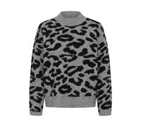 Strickpullover KAFFE "Strickpullover KAsandra", Damen, Gr. XL, grau (lgm, schwarz leopard), Obermaterial: 53% Polyester PES. 39% Polyacryl PAN. 5% Wolle mw. 3% Elasthan EL., Pullover Strickpullover (1