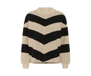 Strickpullover KAFFE "Damen Strickpullover KAverana", Damen, Gr. XXL, beige (feather gray m., schwarz stripe), Obermaterial: 46% Polyacryl PAN. 45% Nylon NY. 5% Wolle mw. 4% Elasthan EL., Pullover Str