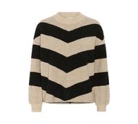 Strickpullover KAFFE "Strickpullover KAverana", Damen, Gr. L, beige (feather gray m., schwarz stripe), Obermaterial: 46% Polyacryl PAN. 45% Nylon NY. 5% Wolle mw. 4% Elasthan EL., Pullover Strickpullo
