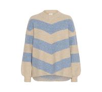 Strickpullover KAFFE "Strickpullover KAverana", Damen, Gr. L, beige (featherg.m., windward blau str.), Obermaterial: 46% Polyacryl PAN. 45% Nylon NY. 5% Wolle mw. 4% Elasthan EL., Pullover Strickpullo