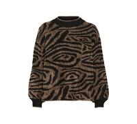 Strickpullover KAFFE "Strickpullover KAwilma", Damen, Gr. XL, braun (braun, schwarz animal knit), Obermaterial: 46% Polyacryl PAN. 45% Nylon NY. 5% Wolle mw. 4% Elasthan EL., Pullover Strickpullover (