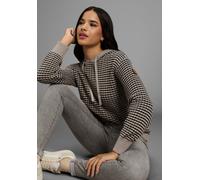 Strickpullover KANGAROOS, Damen, Gr. 48/50, schwarz (schwarz, beige), Strick, Obermaterial: 50% Baumwolle, 50% Polyacryl, gemustert, oversize hüftlang, Rippbündchen, Pullover Strickpullover, mit Kapuz