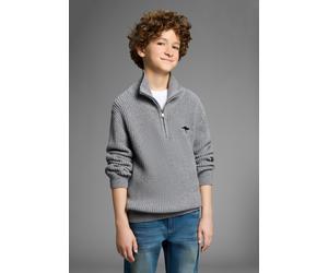 Strickpullover KANGAROOS "Troyer, Pullover mit Zipper", Jungen, Gr. 128/134, graumeliert, Grobstrick, Obermaterial: 50% Viskose, 26% Polyacryl, 24% Polyester, Basic, Rippbündchen, Pullover Strickpullo