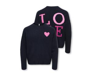 Strickpullover KIDS ONLY "KOGABBY LOVE PULLOVER VD KNT", Mädchen, Gr. 134/140, night sky pattern:love, heart, Strick, Obermaterial: 69% Polyester, 29% Polyacryl, 2% Elasthan, unifarben, Basic normal,