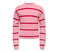 Strickpullover KIDS ONLY "KOGFRANCA SHORT L/S STRIPE KNT NOOS", Jungen, Gr. 134/140, sea pink stripes:small stripe salsa, Strick, Obermaterial: 50% Viskose, 27% Nylon, 23% Polyester, gestreift, loose
