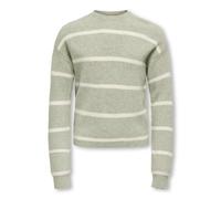 Strickpullover KIDS ONLY "KOGFRANCA SHORT L/S STRIPE KNT NOOS", Jungen, Gr. 158/164, desert sage stripes:small stripe birch, Strick, Obermaterial: 50% Viskose, 27% Nylon, 23% Polyester, gestreift, loo
