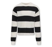 Strickpullover KIDS ONLY "KOGFRANCA SHORT L/S STRIPE KNT NOOS", Kinder, Gr. 110/116, cloud dancer stripes:wide stripe schwarz, Strick, Obermaterial: 50% Viskose, 27% Nylon, 23% Polyester, gestreift, l