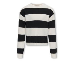 Strickpullover KIDS ONLY "KOGFRANCA SHORT L/S STRIPE KNT NOOS", Kinder, Gr. 146/152, cloud dancer stripes:wide stripe schwarz, Strick, Obermaterial: 50% Viskose, 27% Nylon, 23% Polyester, gestreift, l