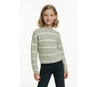 Strickpullover KIDS ONLY "KOGFRANCA SHORT L/S STRIPE KNT NOOS", Mädchen, Gr. 110/116, desert sage stripes:small stripe birch, Strick, Obermaterial: 50% Viskose, 27% Nylon, 23% Polyester, gestreift, lo