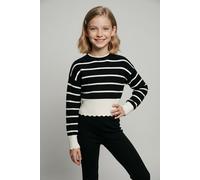 Strickpullover KIDS ONLY "KOGIBI LS O-NECK PULLOVER CP KNT NOOS", Mädchen, Gr. 146/152, weiß (schwarz stripes:weißcap gray), Strick, Obermaterial: 50% Viskose, 27% Nylon, 23% Polyester, gestreift, reg