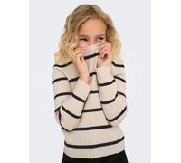 Strickpullover KIDS ONLY "KOGIBI LS RIB BOATNECK CP KNT", Jungen, Gr. 110/116, beige (weißcap gray stripes:schwarz), Strick, Obermaterial: 50% Viskose, 27% Nylon, 23% Polyester, gestreift, regular fit