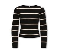 Strickpullover KIDS ONLY "KOGIBI LS RIB BOATNECK CP KNT", Jungen, Gr. 122/128, weiß (schwarz stripes:weißcap gray), Strick, Obermaterial: 50% Viskose, 27% Nylon, 23% Polyester, gestreift, regular fit 