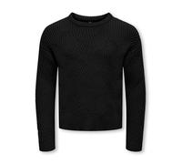 Strickpullover KIDS ONLY "KOGKATIA LS STRUCTURE O-NECK CP KNT", Jungen, Gr. 122/128, schwarz, Strick, Obermaterial: 50% Viskose, 27% Nylon, 23% Polyester, unifarben, Rundhals, Pullover Strickpullover 