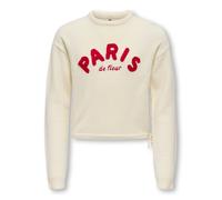 Strickpullover KIDS ONLY "KOGKATIA LS TEXT O-NECK CP KNT", Jungen, Gr. 122/128, weiß (weißcap gray detail:salsa), Strick, Obermaterial: 50% Viskose, 27% Nylon, 23% Polyester, gemustert, Rundhals, Pull