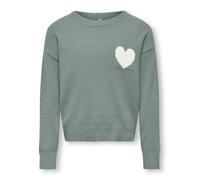 Strickpullover KIDS ONLY "KOGLEVA LS HEART O-NECK CS KNT", Mädchen, Gr. 146/152, grün milieu detail:heart, cloud dancer, Strick, Obermaterial: 50% Viskose, 27% Nylon, 23% Polyester, unifarben, regular
