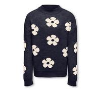 Strickpullover KIDS ONLY "KOGNAJA L/S FLOWER PULLOVER KNT", Mädchen, Gr. 146/152, blau (night sky pattern:birch flowers), Strick, Obermaterial: 55% Polyacryl, 30% Polyamid, 15% Polyester, gemustert, r