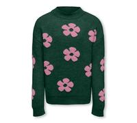Strickpullover KIDS ONLY "KOGNAJA L/S FLOWER PULLOVER KNT", Mädchen, Gr. 158/164, grün (pineneedle pattern:mauve orchid flowers), Strick, Obermaterial: 55% Polyacryl, 30% Polyamid, 15% Polyester, gemu