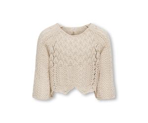 Strickpullover KIDS ONLY "KOGNOLA LIFE 3/4 PULLOVER KNT NOOS", Jungen, Gr. 110/116, pumice stone, Strick, Obermaterial: 70% Baumwolle, 30% Polyester, Strukturmuster, unifarben, relaxed fit kurz, Rundh