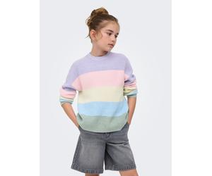 Strickpullover KIDS ONLY "KOGSANDY L/S STRIPE PULLOVER KNT NOOS", Mädchen, Gr. 122/128, bunt (lavendula), Strick, Obermaterial: 50% Viskose, 27% Nylon, 23% Polyester, gestreift, regular fit hüftlang,