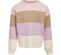 Strickpullover KIDS ONLY "KOGSANDY L/S STRIPE PULLOVER", Mädchen, Gr. 134/140, rosa (sepia rose), Strick, Obermaterial: 50% Viskose, 27% Nylon, 23% Polyester, gestreift, mehrfarbig, Basic hüftlang, Ru