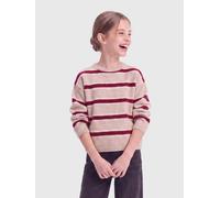 Strickpullover KIDS ONLY "KOGTALIO SCHOOL LS SHORT O-NECK KNT", Mädchen, Gr. 134/140, beige (humus stripes:weißcap gray, cabernet, mel), Strick, Obermaterial: 75% Polyacryl, 22% Polyester, 3% Elasthan