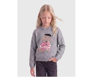 Strickpullover KIDS ONLY "KOGTEDDY L/S PULLOVER KNT NOOS", Mädchen, Gr. 146/152, medium grau melange detail:dachshund, Strick, Obermaterial: 70% Polyacryl, 30% Polyester, bestickt, regular fit normal,