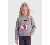 Strickpullover KIDS ONLY "KOGTEDDY L/S PULLOVER KNT NOOS", Mädchen, Gr. 158/164, medium grau melange detail:dachshund, Strick, Obermaterial: 70% Polyacryl, 30% Polyester, bestickt, regular fit normal,
