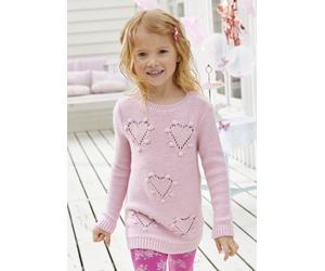Strickpullover KIDSWORLD "Longpullover mit Herz-Muster für kleine Mädchen", Mädchen, Gr. 140/146, rosa, Strick, Obermaterial: 90% Polyacryl, 10% Polyamid, unifarben, Basic Po-bedeckend, Rundhals, Stri
